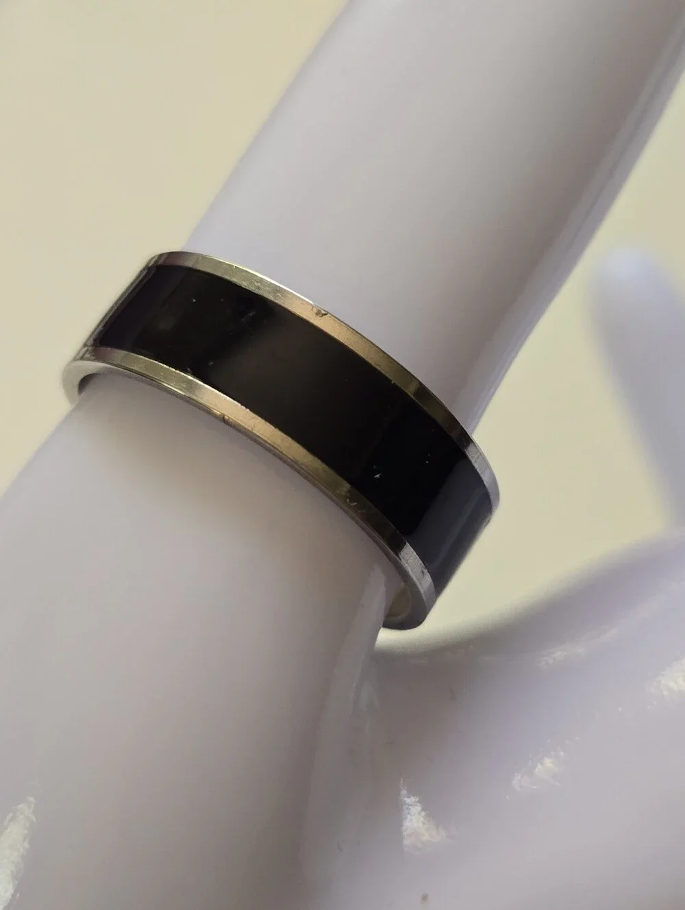 Black Inlay Metal Band Ring Size 9